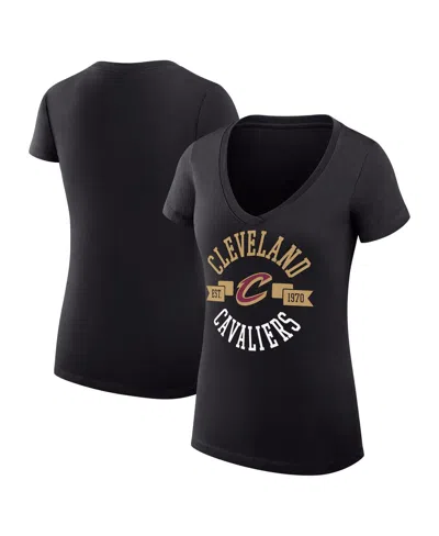 G-iii 4her By Carl Banks Women's Black Cleveland Cavaliers Large City Logo Fitted V-neck T-shirt