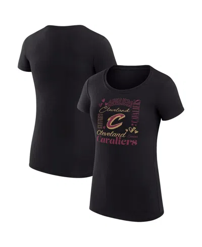 G-iii 4her By Carl Banks Women's Black Cleveland Cavaliers Super-slim Fit Lightweight Team Name Collage Graphic T-shirt