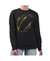 G-iii 4her By Carl Banks Women's Black Denver Broncos Metallic Print Football Sketch Fleece Crewneck Sweatshirt In Black