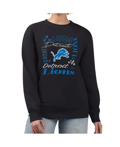 G-iii 4her By Carl Banks Women's Black Detroit Lions Collage Graphic Fleece Pullover Sweatshirt In Multi