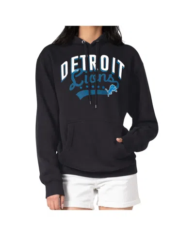 G-iii 4her By Carl Banks Women's Black Detroit Lions Filigree Fleece Tri-blend Pullover Hoodie