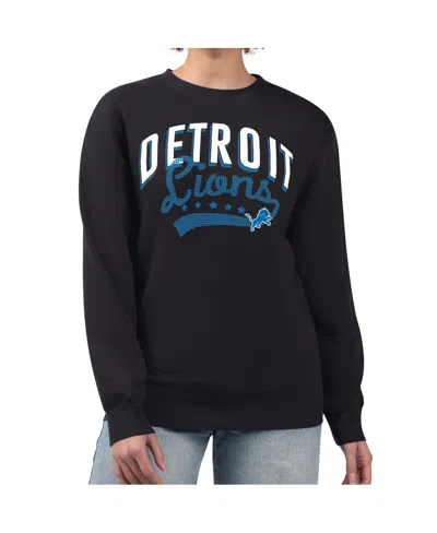 G-iii 4her By Carl Banks Women's Black Detroit Lions Filigree Logo Graphic Fleece Pullover Sweatshirt