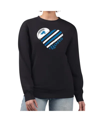 G-iii 4her By Carl Banks Women's Black Detroit Lions Heart Graphic Fleece Pullover Sweatshirt In Multi