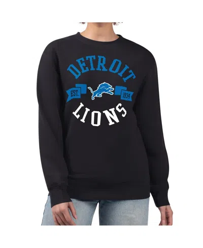 G-iii 4her By Carl Banks Women's Black Detroit Lions Large Team Graphic Fleece Pullover Sweatshirt In Multi