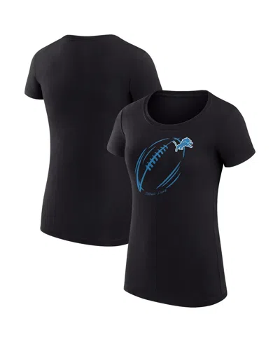 G-iii 4her By Carl Banks Women's Black Detroit Lions Super-slim Fit Lightweight Subtle Football T-shirt