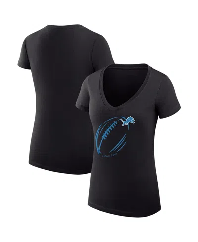 G-iii 4her By Carl Banks Women's Black Detroit Lions Super-slim Fit Lightweight Subtle Football V-neck T-shirt