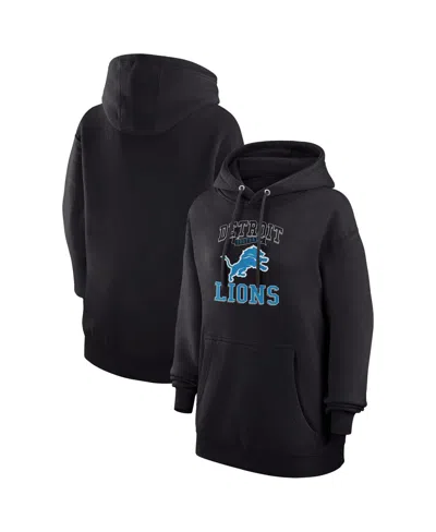 G-iii 4her By Carl Banks Women's Black Detroit Lions Team Logo Graphic Fleece Tri-blend Pullover Hoodie