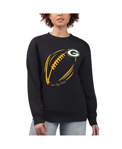 G-iii 4her By Carl Banks Women's Black Green Bay Packers Football Logo Graphic Fleece Tri-blend Pullover Sweatshirt In Multi