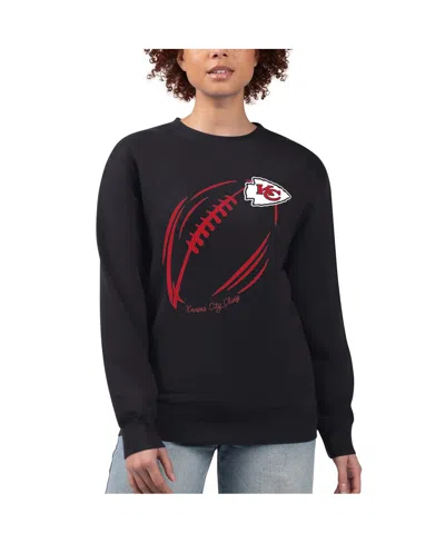 G-iii 4her By Carl Banks Women's Black Kansas City Chiefs Football Logo Graphic Fleece Tri-blend Pullover Sweatshirt