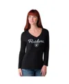 Shop G-iii 4her By Carl Banks Women's Black Las Vegas Raiders Post Season Long Sleeve V-neck T-shirt