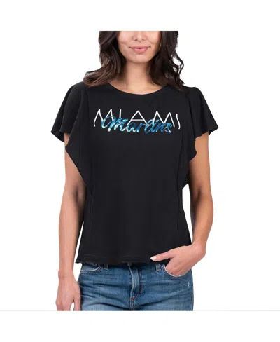 G-iii 4her By Carl Banks Women's Black Miami Marlins Crowd Wave T-shirt