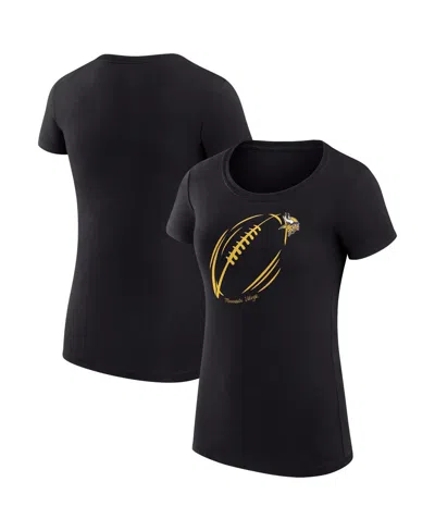 G-iii 4her By Carl Banks Women's Black Minnesota Vikings Super-slim Fit Lightweight Subtle Football T-shirt