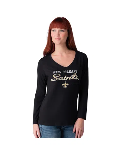 G-iii 4her By Carl Banks Women's Black New Orleans Saints Post Season Long Sleeve V-neck T-shirt