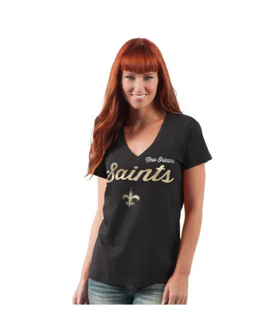 G-iii 4her By Carl Banks Women's Black New Orleans Saints Post Season V-neck T-shirt