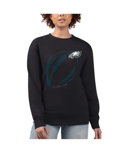 G-iii 4her By Carl Banks Women's Black Philadelphia Eagles Football Logo Graphic Fleece Tri-blend Pullover Sweatshirt