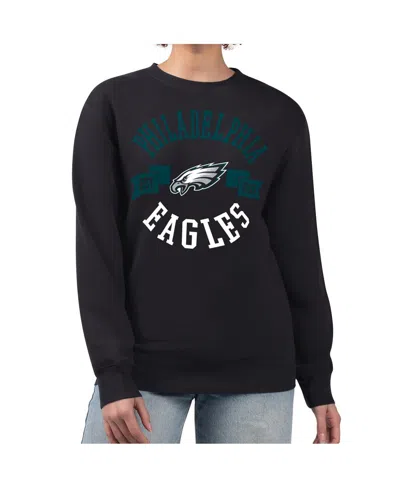 G-iii 4her By Carl Banks Women's Black Philadelphia Eagles Large Team Graphic Fleece Pullover Sweatshirt In Multi