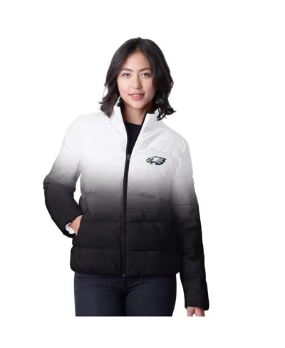 G-III 4HER BY CARL BANKS WOMEN'S BLACK PHILADELPHIA EAGLES OVERTIME OMBRE FULL-ZIP PUFFER JACKET