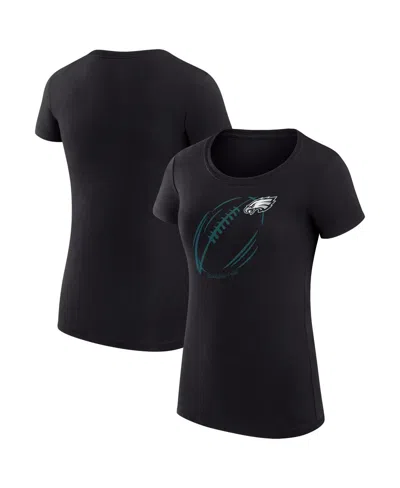 G-iii 4her By Carl Banks Women's Black Philadelphia Eagles Super-slim Fit Lightweight Subtle Football T-shirt