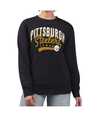 G-iii 4her By Carl Banks Women's Black Pittsburgh Steelers Filigree Logo Graphic Fleece Pullover Sweatshirt In Multi