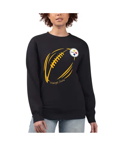 G-iii 4her By Carl Banks Women's Black Pittsburgh Steelers Football Logo Graphic Fleece Tri-blend Pullover Sweatshirt
