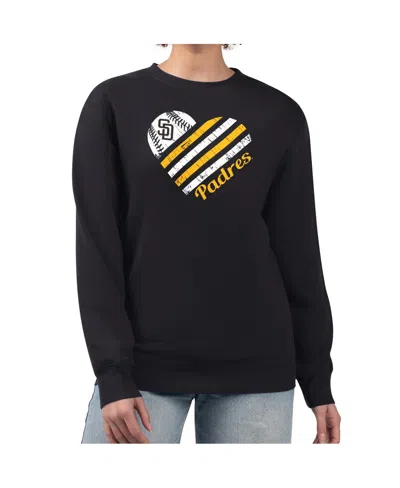 G-iii 4her By Carl Banks Women's Black San Diego Padres Heart Logo Fleece Pullover Sweatshirt
