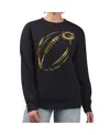 G-iii 4her By Carl Banks Women's Black/gold Green Bay Packers Metallic Print Football Sketch Fleece Crewneck Sweatshirt In Multi