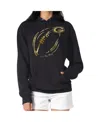 G-iii 4her By Carl Banks Women's Black/gold Green Bay Packers Metallic Print Football Sketch Fleece Crewneck Sweatshirt In Black