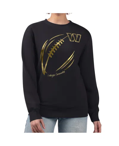 G-iii 4her By Carl Banks Women's Black/gold Washington Commanders Metallic Print Football Sketch Fleece Pullover Hoodie