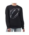 G-iii 4her By Carl Banks Women's Black/silver Las Vegas Raiders Metallic Print Football Sketch Fleece Crewneck Sweatshirt In Multi