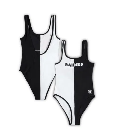 G-III 4HER BY CARL BANKS WOMEN'S BLACK/WHITE LAS VEGAS RAIDERS LAST STAND ONE-PIECE SWIMSUIT