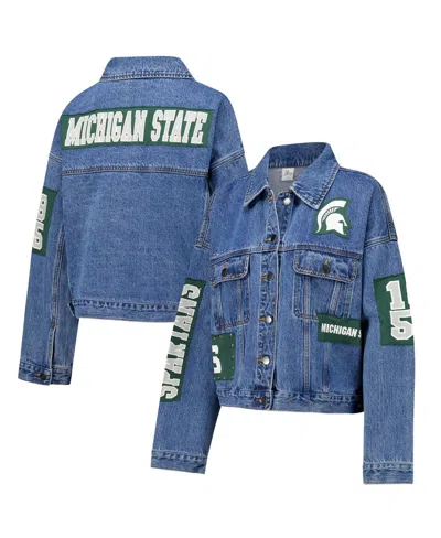 G-iii 4her By Carl Banks Women's Blue Michigan State Spartans Game Ball Patches And Studs Full-button Denim Jacket