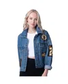 G-iii 4her By Carl Banks Women's Boston Bruins Game Ball Cropped Button-up Denim Jacket In Denim