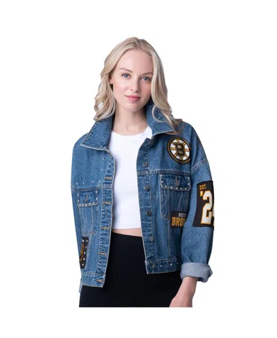 G-iii 4her By Carl Banks Women's Boston Bruins Game Ball Cropped Button-up Denim Jacket