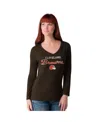 G-iii 4her By Carl Banks Women's Brown Cleveland Browns Post Season Long Sleeve V-neck T-shirt In Animal Print