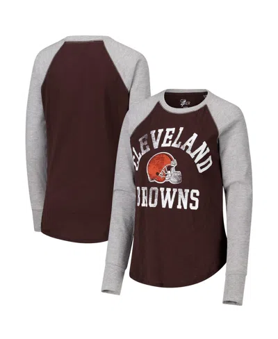 G-iii 4her By Carl Banks Women's Brown/heather Gray Cleveland Browns Waffle Knit Raglan Long Sleeve T-shirt