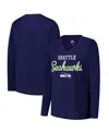 G-iii 4her By Carl Banks Women's College Navy Seattle Seahawks Post Season Long Sleeve V-neck T-shirt In Blue