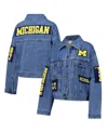 G-iii 4her By Carl Banks Women's Denim Michigan Wolverines Game Ball Patches And Studs Full-button Jacket In Denim
