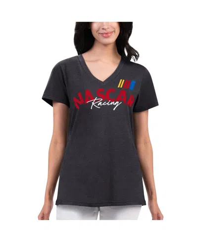 G-iii 4her By Carl Banks Women's  Black Distressed Nascar Merchandise Snap V-neck T-shirt