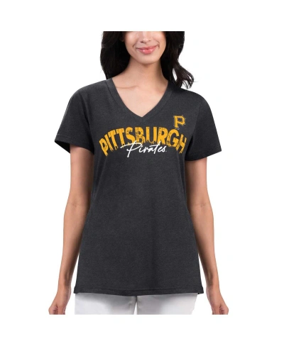 G-iii 4her By Carl Banks Women's  Black Distressed Pittsburgh Pirates Key Move V-neck T-shirt In Brown