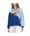 G-III 4HER BY CARL BANKS WOMEN'S G-III 4HER BY CARL BANKS BLUE NEW YORK KNICKS BENCHES SPLIT PULLOVER SWEATSHIRT