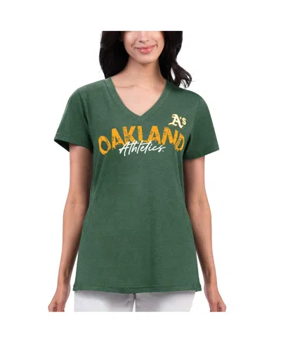 G-iii 4her By Carl Banks Women's  Green Distressed Oakland Athletics Key Move V-neck T-shirt