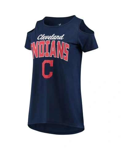 G-iii 4her By Carl Banks Women's  Navy Cleveland Guardians Clear The Bases Cold Shoulder T-shirt