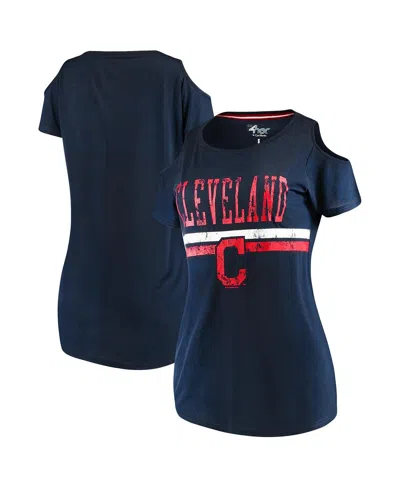 G-iii 4her By Carl Banks Women's  Navy Cleveland Indians Clear The Bases Cold Shoulder Scoop Neck T-s