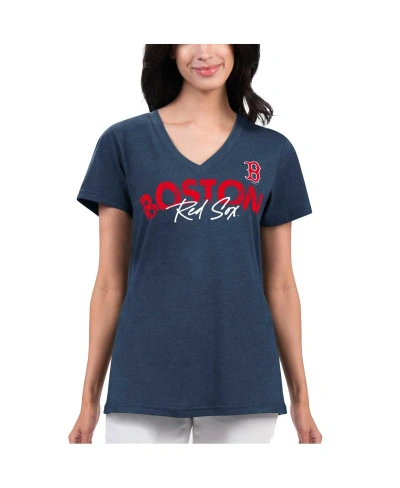 G-iii 4her By Carl Banks Women's  Navy Distressed Boston Red Sox Key Move V-neck T-shirt