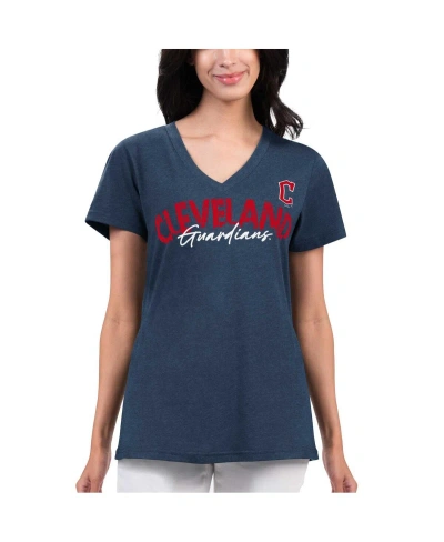 G-iii 4her By Carl Banks Women's  Navy Distressed Cleveland Guardians Key Move V-neck T-shirt