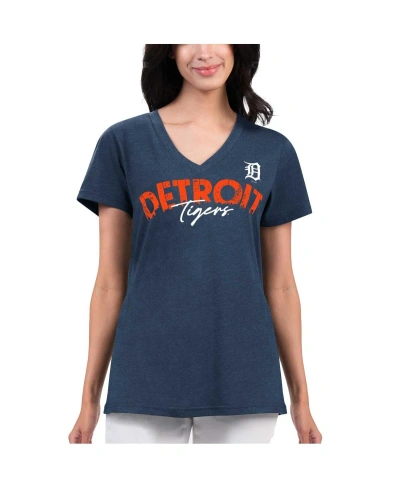 G-iii 4her By Carl Banks Women's  Navy Distressed Detroit Tigers Key Move V-neck T-shirt