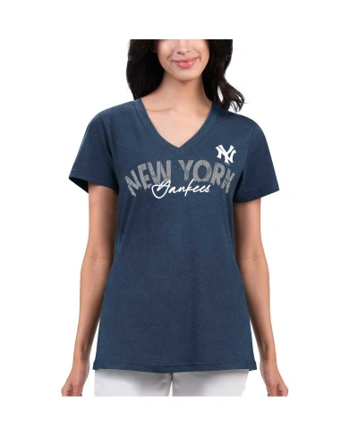 G-iii 4her By Carl Banks Women's  Navy Distressed New York Yankees Key Move V-neck T-shirt