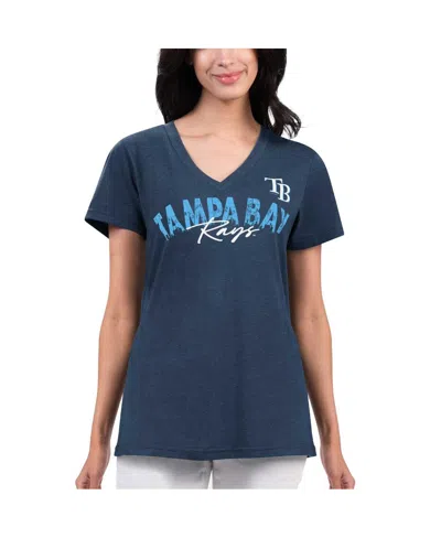 G-iii 4her By Carl Banks Women's  Navy Distressed Tampa Bay Rays Key Move V-neck T-shirt