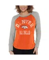 G-iii 4her By Carl Banks Women's  Orange, Heather Gray Distressed Denver Broncos Waffle Knit Raglan L In Orange,heather Gray