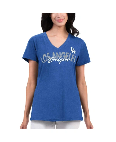 G-iii 4her By Carl Banks Women's  Royal Distressed Los Angeles Dodgers Key Move V-neck T-shirt